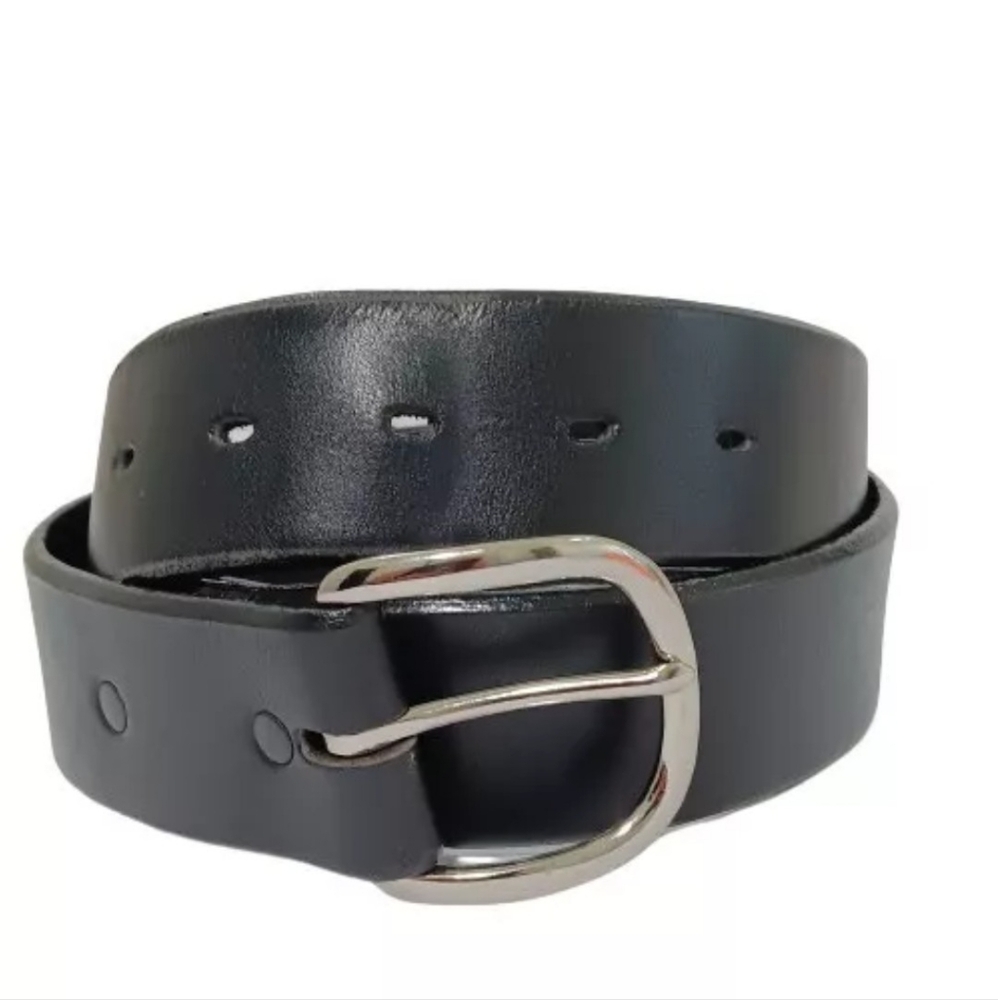Tony Lama Mens Black Genuine Leather Belt Size 36 Silver Buckle Made In USA
